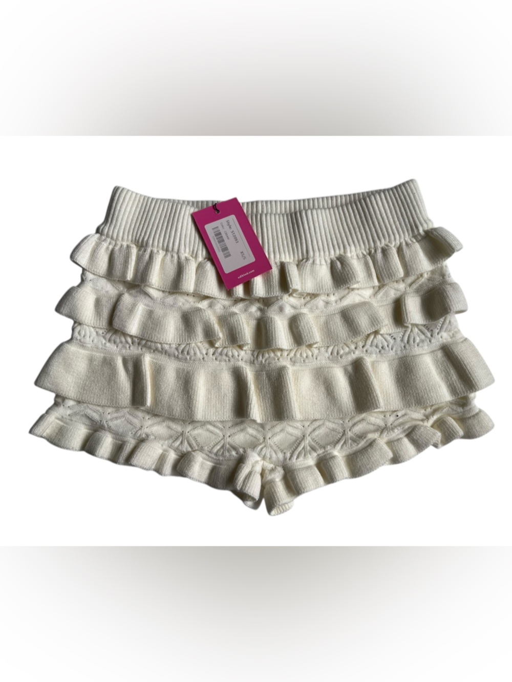 NWOT Edikted Cream Layered Ruffle micro Knit Shorts